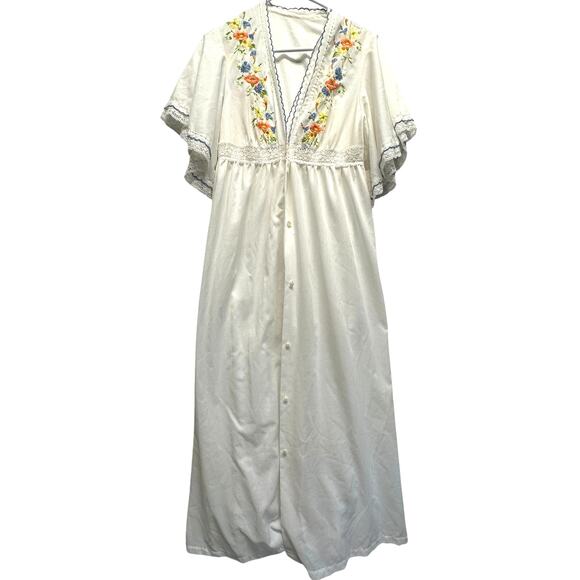Vintage Gilead White Embroidered Nightgown & Robe Set Medium Cottagecore Lace - Picture 1 of 16